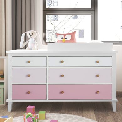 Monarch Hill Poppy Wooden Chest Of 6 Drawers With Changing Table In Pink