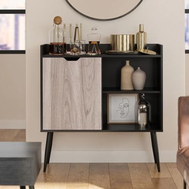 Copley Wooden Bar Cabinet With 2 Doors In Black Oak