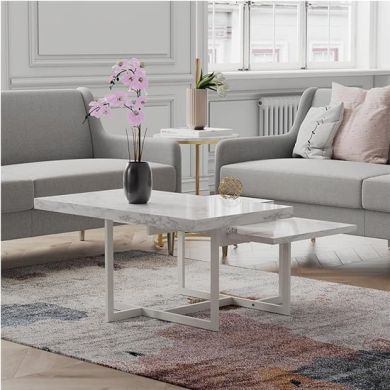 Brielle Wooden Coffee Table In White Faux Marble Effect