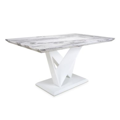 Saturn Medium High Gloss Dining Table In Grey And White Marble Effect
