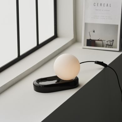 Contour Matt Opal Sphere Glass Shade Table Lamp With Gloss Black Ceramic Base