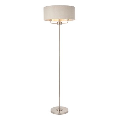 Highclere Natural Linen Shade Floor Lamp In Brushed Chrome