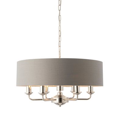 Highclere 6 Lights Charcoal Linen Shade Ceiling Pendant Light In Brushed Nickel