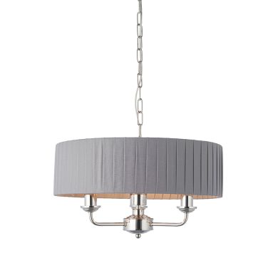 Highclere 3 Lights Wrapped Charcoal Shade Ceiling Pendant Light In Brushed Nickel