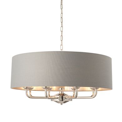 Highclere 8 Lights Charcoal Linen Shade Ceiling Pendant Light In Brushed Nickel