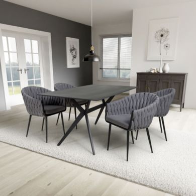 Timor Large Black Sintered Stone Top Dining Table With 4 Pandora Grey Chairs