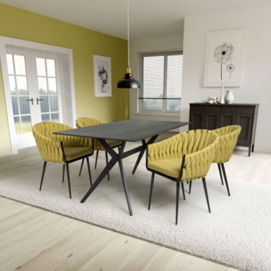 Timor Large Black Sintered Stone Top Dining Table With 4 Pandora Yellow Chairs