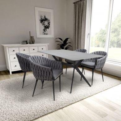 Timor Large Grey Sintered Stone Top Dining Table With 4 Pandora Grey Chairs