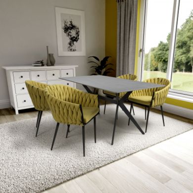 Timor Large Grey Sintered Stone Top Dining Table With 4 Pandora Yellow Chairs