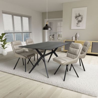 Timor Large Black Sintered Stone Top Dining Table With 4 Arnhem Cream Chairs