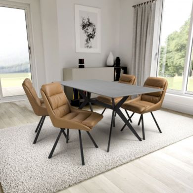 Timor Large Grey Sintered Stone Top Dining Table With 4 Arnhem Tan Chairs