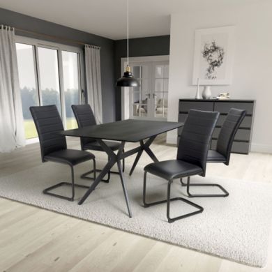 Timor Large Black Sintered Stone Top Dining Table With 4 Carlisle Black Chairs