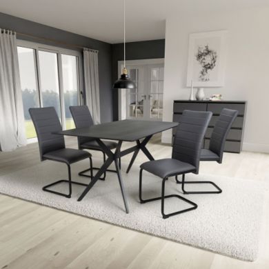 Timor Large Black Sintered Stone Top Dining Table With 4 Carlisle Grey Chairs