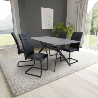 Timor Large Grey Sintered Stone Top Dining Table With 4 Carlisle Black Chairs