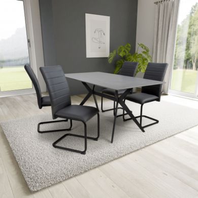 Timor Large Grey Sintered Stone Top Dining Table With 4 Carlisle Grey Chairs