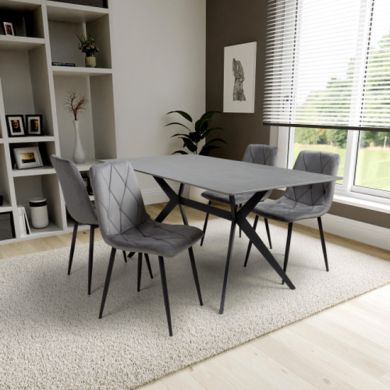 Timor Large Black Sintered Stone Top Dining Table With 4 Vernon Grey Chairs