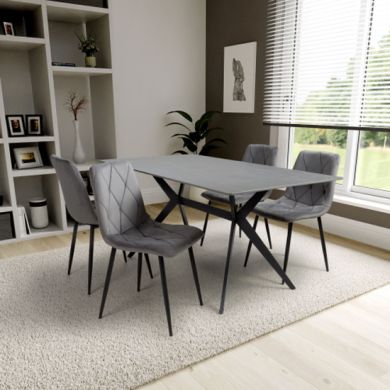 Timor Large Grey Sintered Stone Top Dining Table With 4 Vernon Grey Chairs