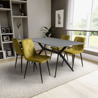 Timor Large Grey Sintered Stone Top Dining Table With 4 Vernon Yellow Chairs