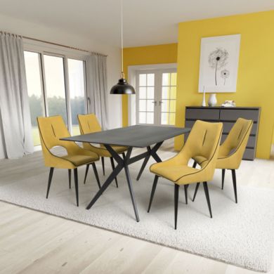 Timor Large Black Sintered Stone Top Dining Table With 4 Lima Yellow Chairs