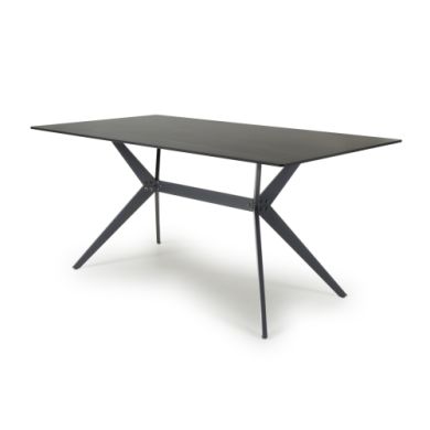 Timor 1600mm Ceramic Top Dining Table In Black With X-Frame Legs