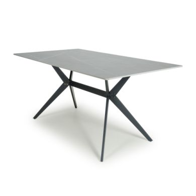 Timor 1600mm Ceramic Top Dining Table In Grey Granite With X-Frame Legs