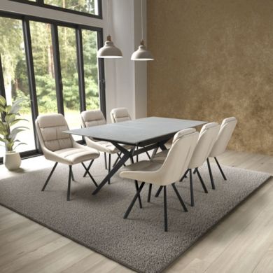 Tarsus Extending Grey Ceramic Top Dining Table With 6 Arnhem Cream Chairs
