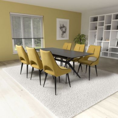 Tarsus Extending Black Ceramic Top Dining Table With 6 Lima Yellow Chairs