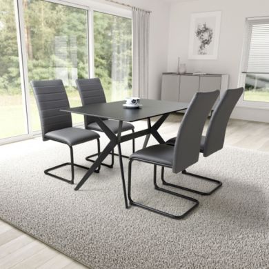 Timor Small Black Sintered Stone Top Dining Table With 4 Carlisle Grey Chairs