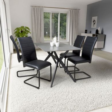 Timor Small Grey Sintered Stone Top Dining Table With 4 Carlisle Black Chairs