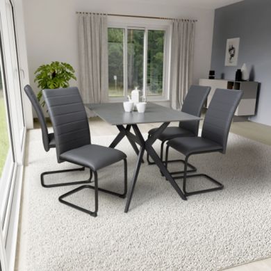 Timor Small Grey Sintered Stone Top Dining Table With 4 Carlisle Grey Chairs