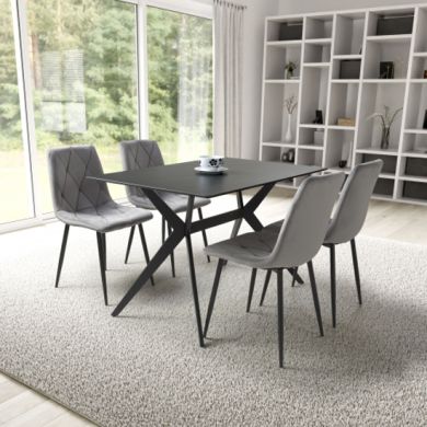 Timor Small Black Sintered Stone Top Dining Table With 4 Vernon Grey Chairs