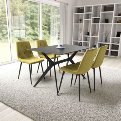 Timor Small Black Sintered Stone Top Dining Table With 4 Vernon Yellow Chairs