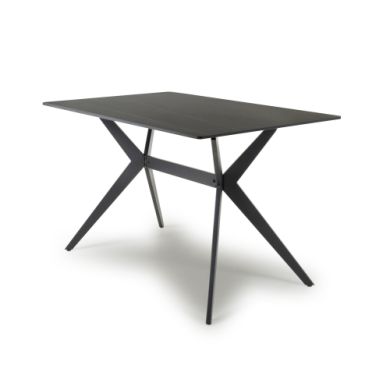 Timor Sintered Stone Dining Table In Black With Black Metal X-Frame Legs