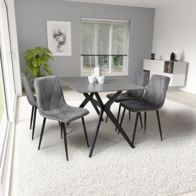 Timor Small Grey Sintered Stone Top Dining Table With 4 Linden Light Grey Chairs