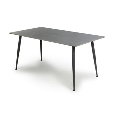 Monaco Large Ceramic Dining Table In Grey Granite Effect With Black Metal Legs