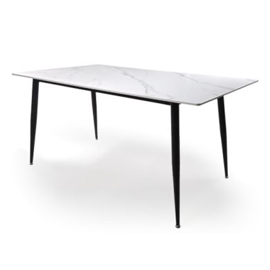 Monaco Large Ceramic Dining Table In White Marble Effect With Black Metal Legs