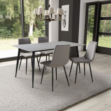 Monaco Large Grey Ceramic Dining Table With 4 Madison Grey Chairs