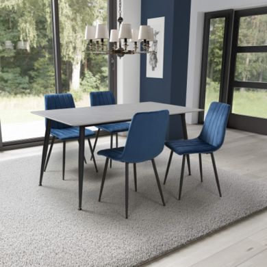 Monaco Large Grey Ceramic Dining Table With 4 Madison Blue Chairs
