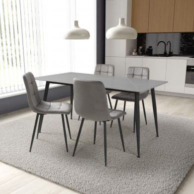 Monaco Large Grey Ceramic Dining Table With 4 Lisbon Grey Chairs