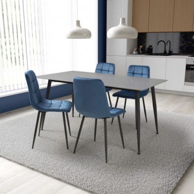 Monaco Large Grey Ceramic Dining Table With 4 Lisbon Blue Chairs