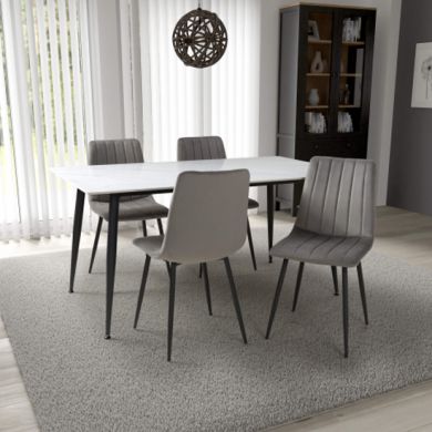 Monaco Large White Ceramic Dining Table With 4 Lisbon Grey Chairs