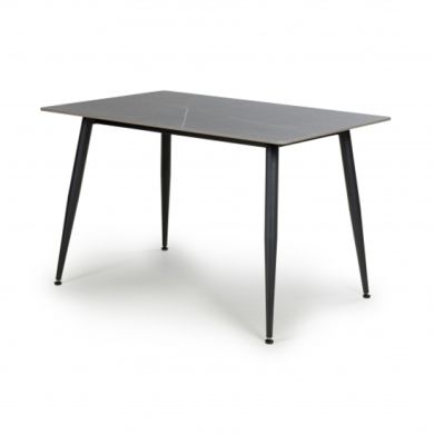 Monaco Small Ceramic Dining Table In Grey Granite Effect With Black Metal Legs