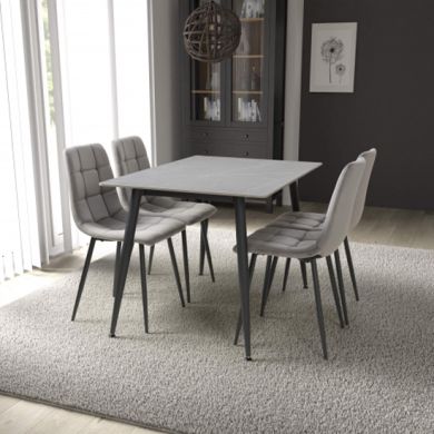 Monaco Small Grey Ceramic Dining Table With 4 Madison Grey Chairs