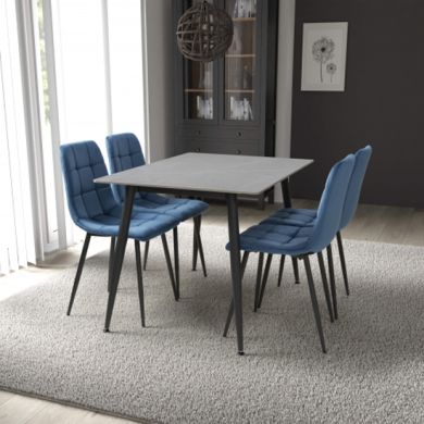 Monaco Small Grey Ceramic Dining Table With 4 Madison Blue Chairs