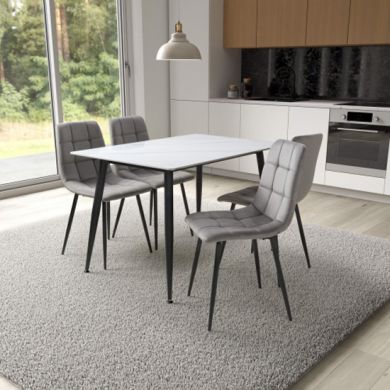 Monaco Small White Ceramic Dining Table With 4 Madison Grey Chairs