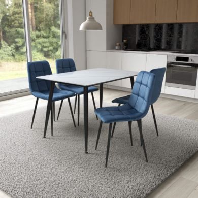 Monaco Small White Ceramic Dining Table With 4 Madison Blue Chairs