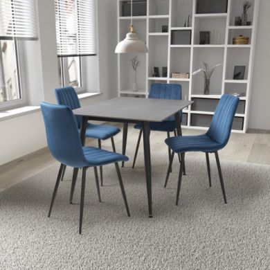 Monaco Small Grey Ceramic Dining Table With 4 Lisbon Blue Chairs