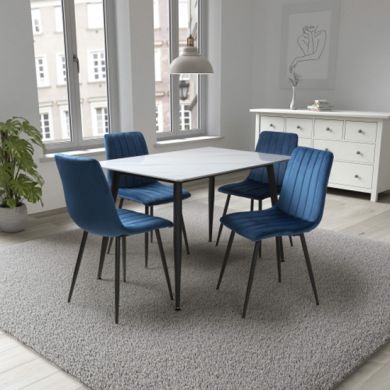 Monaco Small White Ceramic Dining Table With 4 Lisbon Blue Chairs