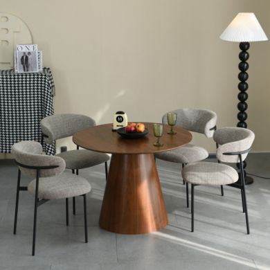 Claremont Walnut Wooden Round Dining Table 4 Marisa Oatmeal Chairs