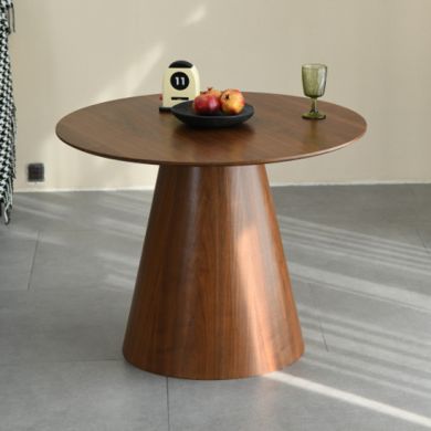 Claremont Round Wooden Dining Table In Walnut Polished Wood Grain Effect